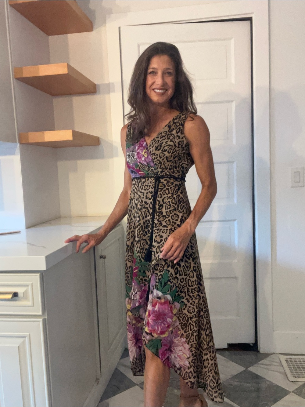 INC International Concepts Floral Leopard High-Low Wrap Midi Dress Petite 2P